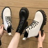 Women 2025 New British Wind Side Zip Women's Ankle Boots Fashion Thick Thick Round Head Martin Boots