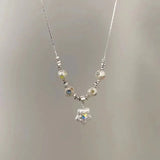 Pearl and Rhinestone Pendant Necklace-Outfit