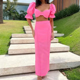 Zingj 2023 New Fashion Solid Color Sexy Strapless Top Skirt Suit-Outfit