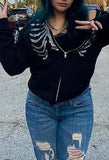 Rhinestone Skull Zipper Hoodie- Outfit