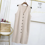 the knee women pullover long knitted waistcoat sweater dress plus size casual loose solid sleeveless v
