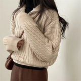 Dark Academia Half Zip Up Cable Knit SweaterOutfit