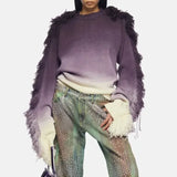Zingj Wind Gradually Pull Wool Edge Long Sleeve Knit Jacket Spring 2024 New Fashion Trend Design Sense Sweater