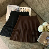 Knitted Pleated High-Waisted Mini Skirt- Outfit