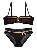 NEW Women Underwear Bow Lingerie Sexy Lace Ribbon Bra And Panty Sets 1/2 Cup Brassiere Gathered Intimates Push-up Bra