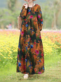 Women's Floral Printed Dress 2024 ZANZEA Autumn Long Dresses Casual Long Sleeve Maxi Vestidos Female Robe Oversized-Outfit