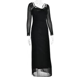 Sheer Long Sleeve Bodycon Maxi Dress-Outfit