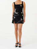 Sequins Printed Sling Mini Dress Women Backless Sleeveless Slim Splited A-line Dresses 2024 Fashion Lady Party