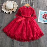 Lace Dress Flower Design Princess Dress Sleeveless Party Ball Gown Mesh Tutu Dress for Girls 3-8Ys Casual Clothing