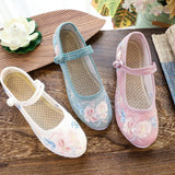Zingj Shoes Round Head Single Shoes White Bottom Retro Ancient Costume With Flat Bottom Embroidered Cloth Shoes