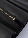 Spring Summer Luxury Black Soft Faxu Faux Leather Mini Swing Skirt Zipper Designer Clothes Women Streetwear Fashion