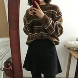 Women Soft Autumn Sweaters Daily Tops Womens Pullover Sweet Student Striped Harajuku Knitted Loose Outwear