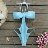 Solid Color Sling With High Open-Fork One-Piece Swimsuit Woman 2025 New All-In-One Sexy