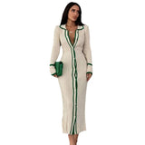 Zingj Slim Lapel Splicing Women's Long-Sleeved Cardigan Dress