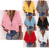 Zipper Half Bell Sleeve Mesh Solid Color Stitching Loose Casual Women's