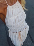 Halterneck Ruched Open Back Tie Up Top And Maxi Skirt Set-Outfit