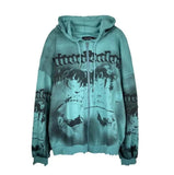 Vintage Oversize Hoodies Jackets Y2K Women Autumn Zip Up Long Sleeve Loose Sweatshirt Coat E-girl Gothic Female