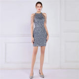 Chain Sequin Slim Dress Summer Women Fashion Hollow Out Off Shoulder Skinny Club Dresses Ladies Sleeveless Party
