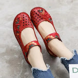 Spring Fashion Flower Design Round Toe Soft Bottom Flat Shoes Vintage Genuine Leather Women Flats Girl Loafer Large