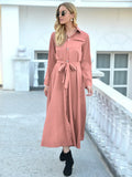 for Women 2022 New Autumn Winter Lapel Long Sleeve Dress Single-breasted Long Skirt Fashion Streetwear Women's