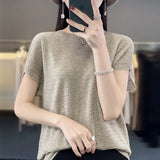 Zingj Line Of Clothing Worsted Short Sleeve Female Round Collar Loose Thin Bat Sleeve Vest Shirt Hollow Out Outside The Hair-Outfit