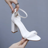 Cm Thick Heel With Sandals Female Fish Mouth Exposed Toe Square Sandals Pure White Wedding