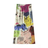 Folds 2025 Spring And Summer New Elastic Thin Cartoon Cat Print High-Waist Commuting In The First Half