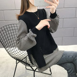 Zingj Dress 2024 New Loose Coat Sweater Knit Bottom Shirt Jacket Korean Version Fake Two Sets Of Women's Hoodie-Outfit