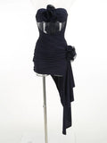 High-End Women's Sexy Hollow Bra Dress Temperament Flower Decoration Irregular Dress Dress Dress Dress Dress Dress
