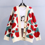 women elegant striped pattern cardigan winter style vintage jumper 2021 lady fashion oversized knitted cardigan