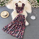 For Woman Floral Sexy Boho Two Piece Set Sexy Chic Midi Skirt Casual Suit Vacation Beach Maxi