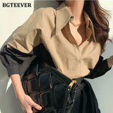 Chic Turn-down Collar Women Patchwork Shirts Blouse Stylish Single-breasted Loose Female Shirts 2021 Spring