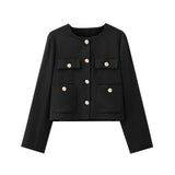 Women's Solid Color Coat 2025 Spring Commuter Leisure Buckle Dress Short Long-Sleeved Round-Neck