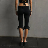 Knee Length Capri Low Waist Drawstring Pants-Outfit