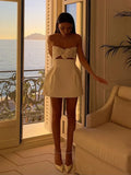 Flower Bow Strapless Mini Dress Women Slim Sleeveless Cut Out Zipper Pockets Robe 2024 Lady Sexy Party Club A-line