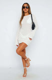 Zingj Women's New Sexy Long Sleeve Lace-Hole Sweater Dress-Outfit