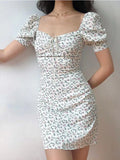 Ditsy Floral Short-Sleeve Mini Dress-Outfit
