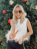 2022 Satin Sleeveless Crop Top Feathers Women Black Off Shoulder Summer White Cami Y2K Sexy Tank Tops Club