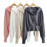 Zip Hoodie Slim Women Sweats Grunge Pink Sweatshirt Aesthetic Hoody Sweat College Young Girls Sweetshirts Crop Hoodie