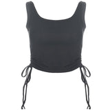 Ruched Sleeveless Tank Tops Tees Women Solid Casual Fashion Crop Top Ladies High Street Tie Up Croptop Summer