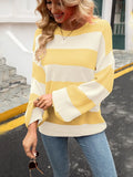 Winter Pullover Knitted Sweater Women's Splicing Stripe Round Neck Bottoming Shirt Urban Casual Loose Top Woman