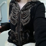 Gothic Butterfly Black Jacket Zip Up Coat Autumn Women Oversized Hoodies Y2K Fairy Grunge Vintage Graphic