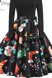 Print Vintage Dress Women Christmas Casual Robe Femme Dress Elegant Party Dresses Long Sleeve