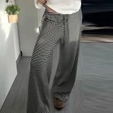 Striped Print Drawstring Low-rise Baggy Pants-Outfit