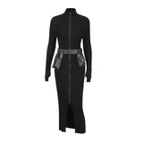 Korean Style Long-Sleeved Dress Women's New Spring 2025 Elegant Japanese And Korean Leisure Half-High Belt