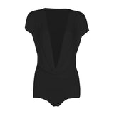 Spring And Summer New Women's Pure Color Sexy Dark V Collar Design Folded Hottie Short-Sleeved Jumpsuit
