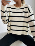 Fall Loose Round-Neck Striped Knitted