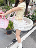 Cartoon T-shirt Bandage Harajuku Slim Waist Tunic Crop Top Women 2024 Summer All Match Sweet Cute Y2k Aesthetic