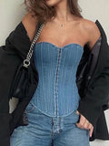 Tie Back Denim Bandeau Corset Top- Outfit