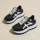 Sneakers Women's New Spring Retro Leather Thick Soles Raised Running Shoes Thick Soles Increase Old Dad